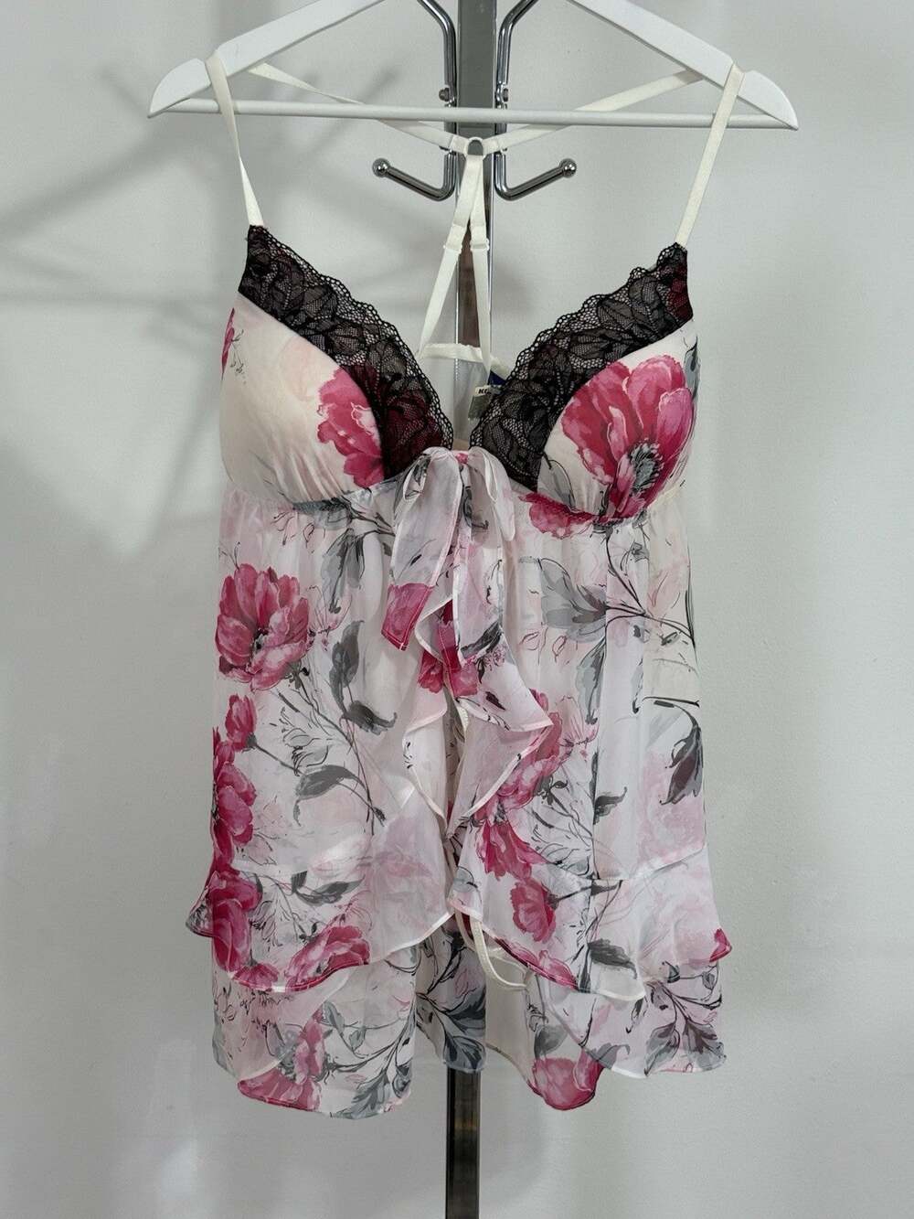 Apt. 9 Babydoll Lingerie Set XL Floral Sheer Chemise & Thong Ruffle 2 Piece NWOT